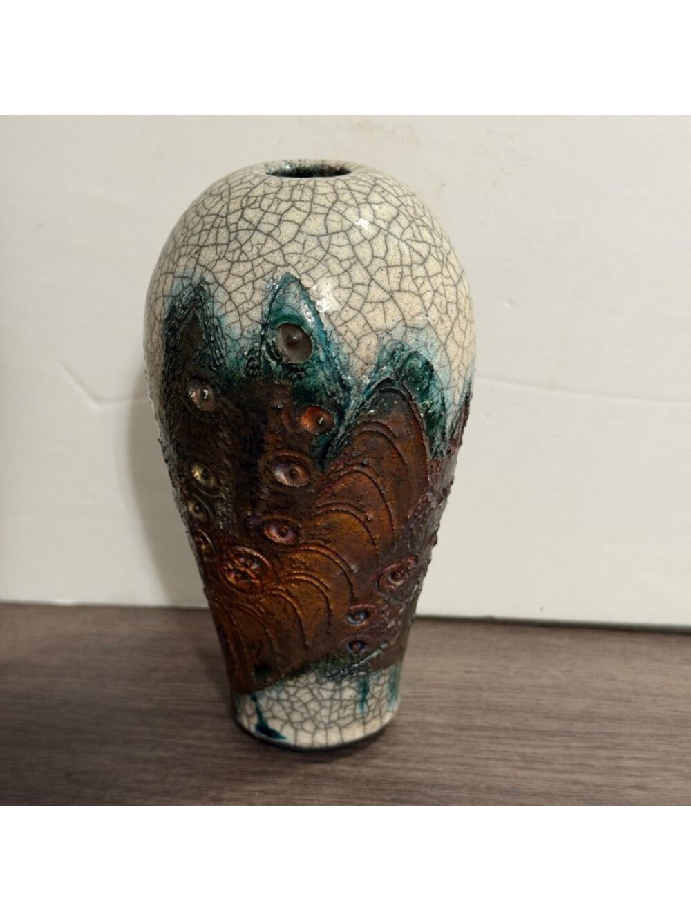 Bruce Odell Raku Studio Art Pottery 5.5" Vase Signed 2002 Metallic Copper Glaze